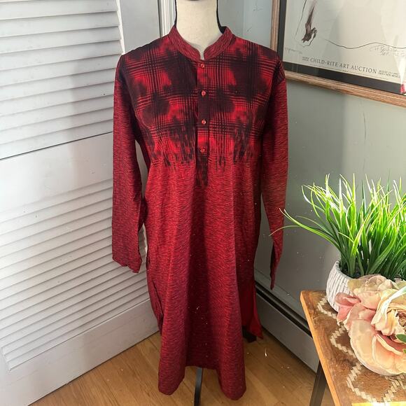 AD LIB Dress Womens 46 Red Shirt Dress Shift Abstract Midi Lagenlook US 14 - Picture 2 of 13